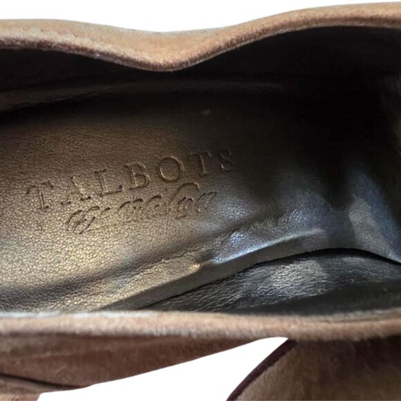 Talbots Booties Heels Suede Leather Tan Beige Lace Up Ribbon Retro Pinup Fall 8B - Picture 9 of 11